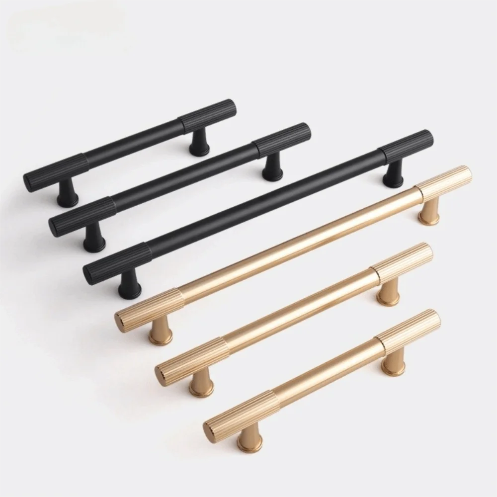 Minimalist Aluminum Alloy Cabinet Handles Vertical Grain Modern Style Drawer Knobs Gold Black Door Pulls Wardrobe