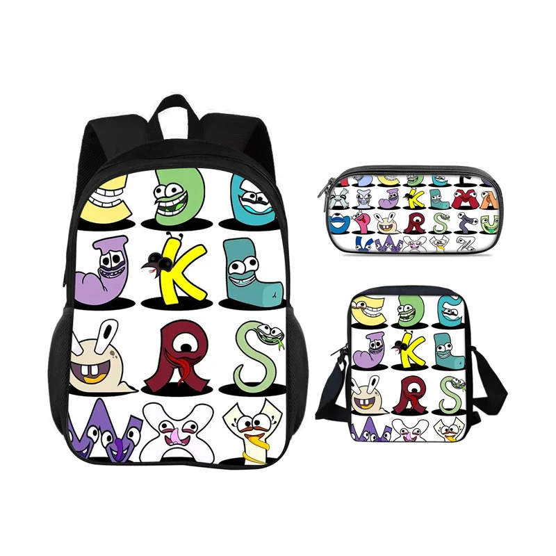 Alphabet Lore backpack pencil case shoulder bag 3Pcs Set letter cartoon print lightweight elementary school boy or girl new item