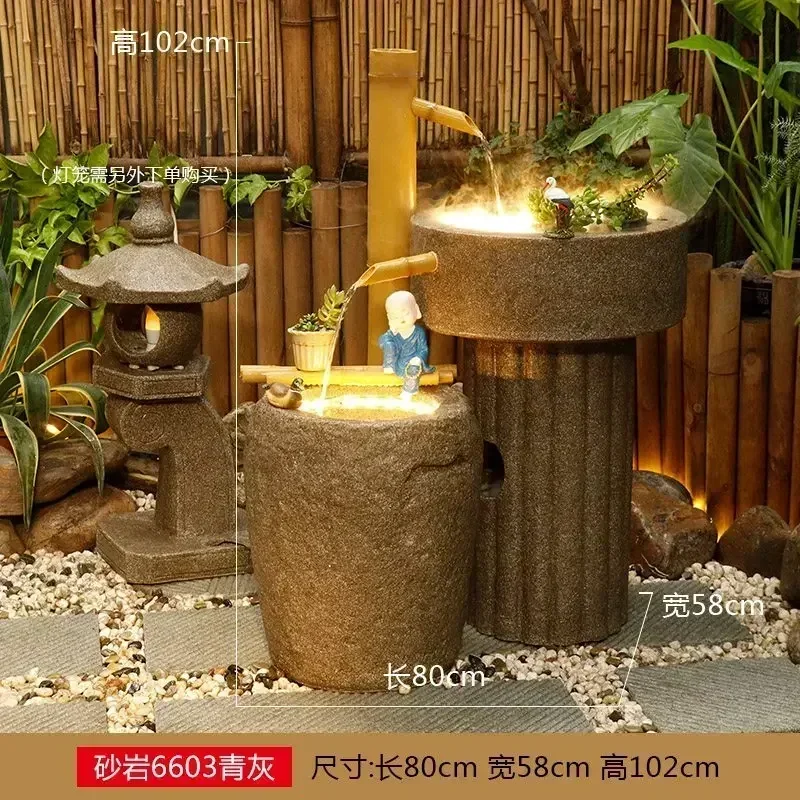 Garden Flowing Water Ornaments Stonewashed Japanese Style Waterscape Ornamental Garden Yard Landscaping Decoration