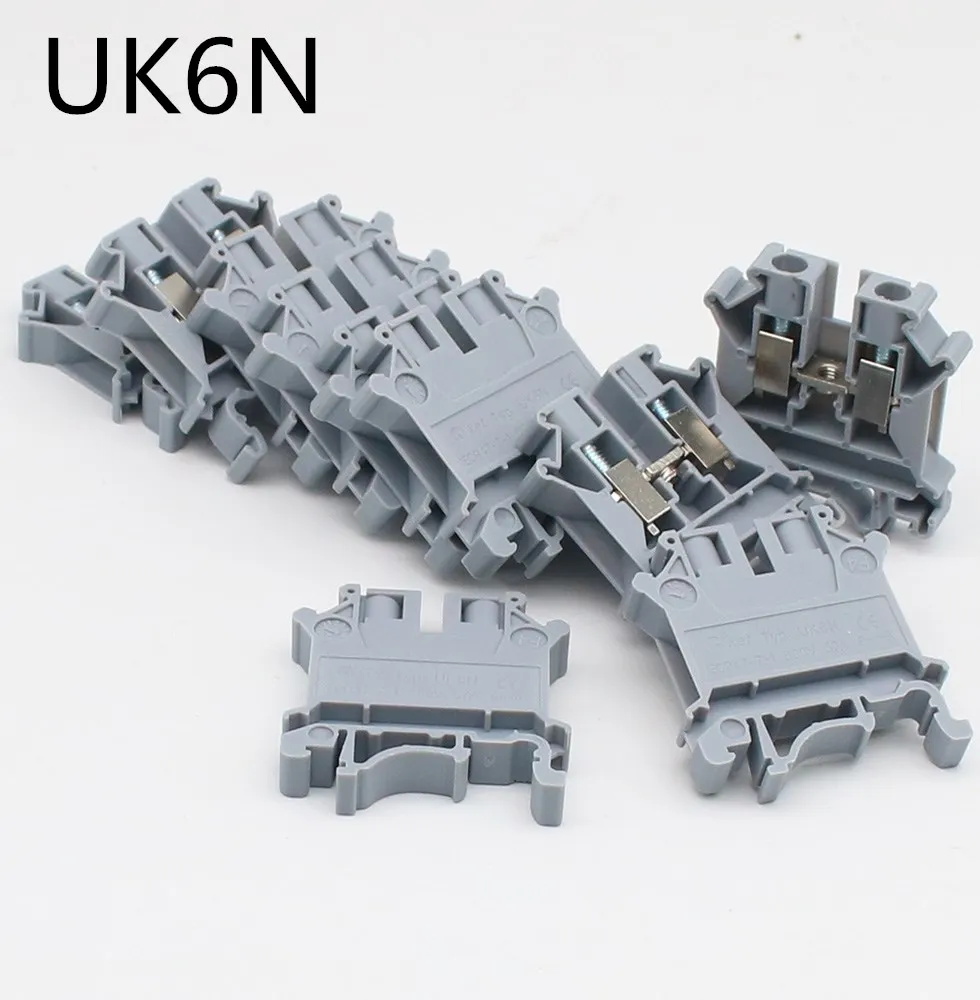 

10Pcs UK6N UK6 Multi-Color Screw Feed-through Universal Plug Connductor Wire Electrical Connector DIN Rail Terminal Block UK 6N