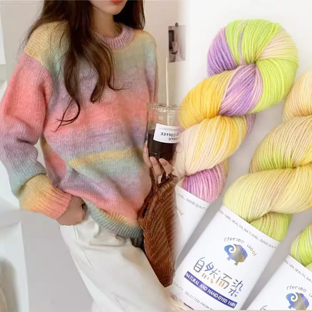 Regenbogen-Strickgarn aus gesprenkelter Wolle und Acryl, 270 Meter, hautfreundlich, Anti-Pilling, zum Häkeln, einzigartige Wearables, Geschenkidee, Versorgung