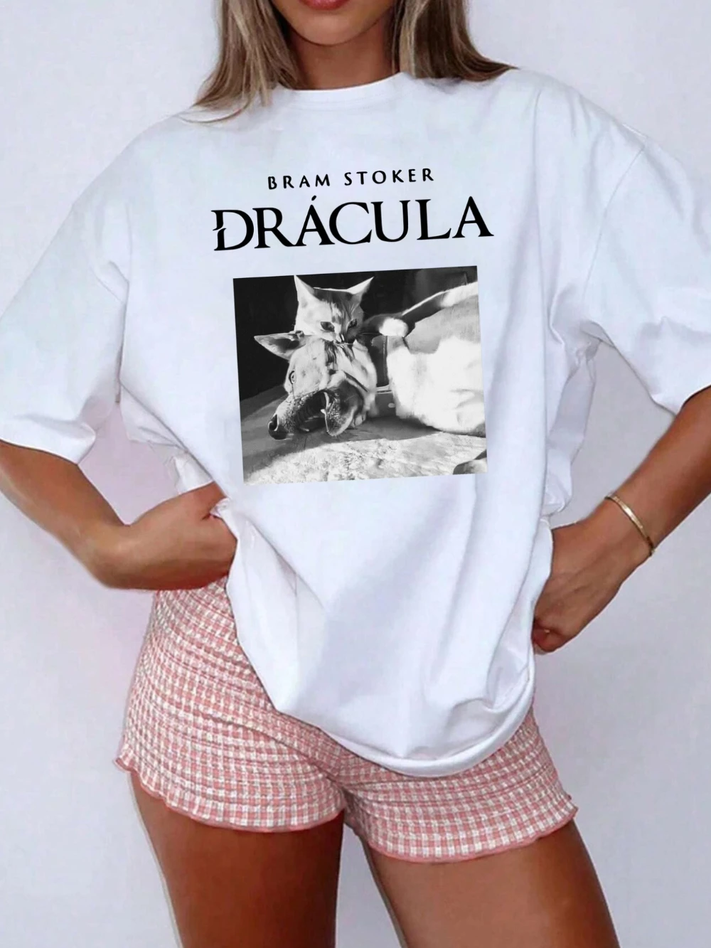 Plus-size short-sleeved Bram Stock women's seasonal trendy printed T-shirt a fashionable item with a classic crew neck design