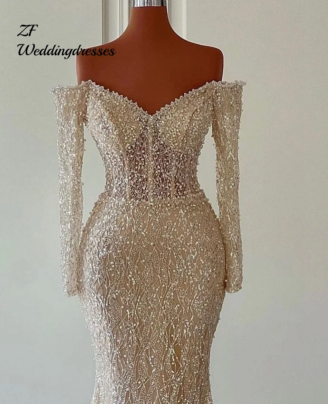 

Винтажные свадебные платья русалки по индивидуальному заказу для женщин, свадебное платье с v-образным вырезом и блестками, платье с длинными рукавами, юбка, Vestido De Novia