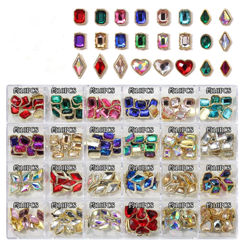 

1Box Nail Art Rhinestones Decorations Set Crystal Nail Charms Diamond Diy Alloy Luxury Jewelry Gem Nail Parts Accessories Stones