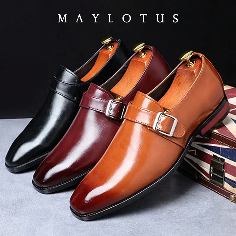 

Size 37-48 Men's Dress Shoes Leather Embossing Classic Fashion Men Shoes Slip On Buckle Mans Oxford shoes