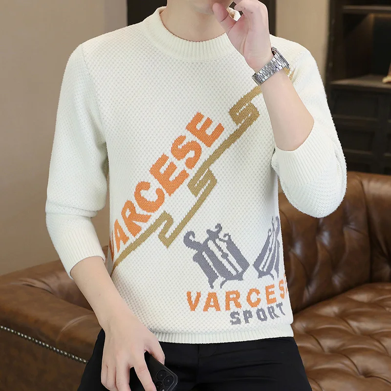 Men's round Ne Knitted Sweater Casual Hoodie Autumn Winter New Sle Floral Pattern Base irt Youth Faion Polyester Fiber