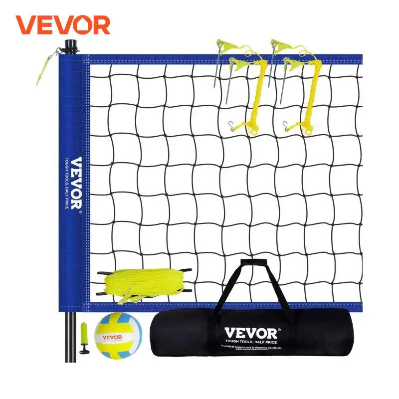 VEVOR Outdoor Volleyball Net System Adjustable Height Steel Poles with PVC Volleyball Pump Carrying Bag for Backyard Beach Lawn