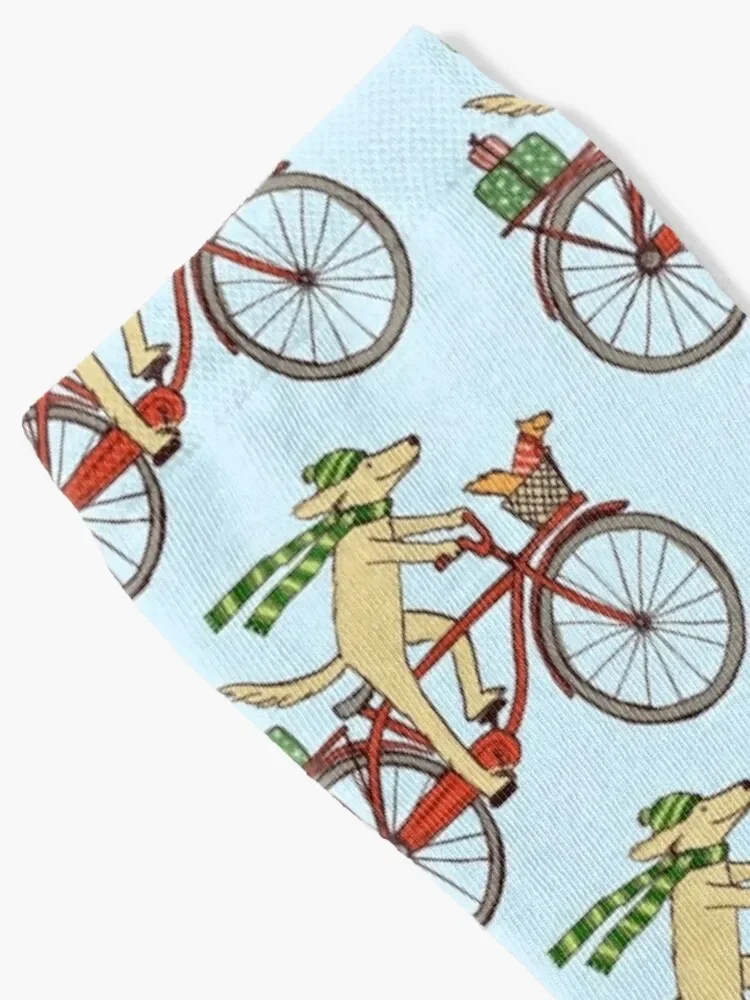 Dog Riding Bicycle with Squirrel Winter Holiday Socks set floor Climbing Socks Women Men's