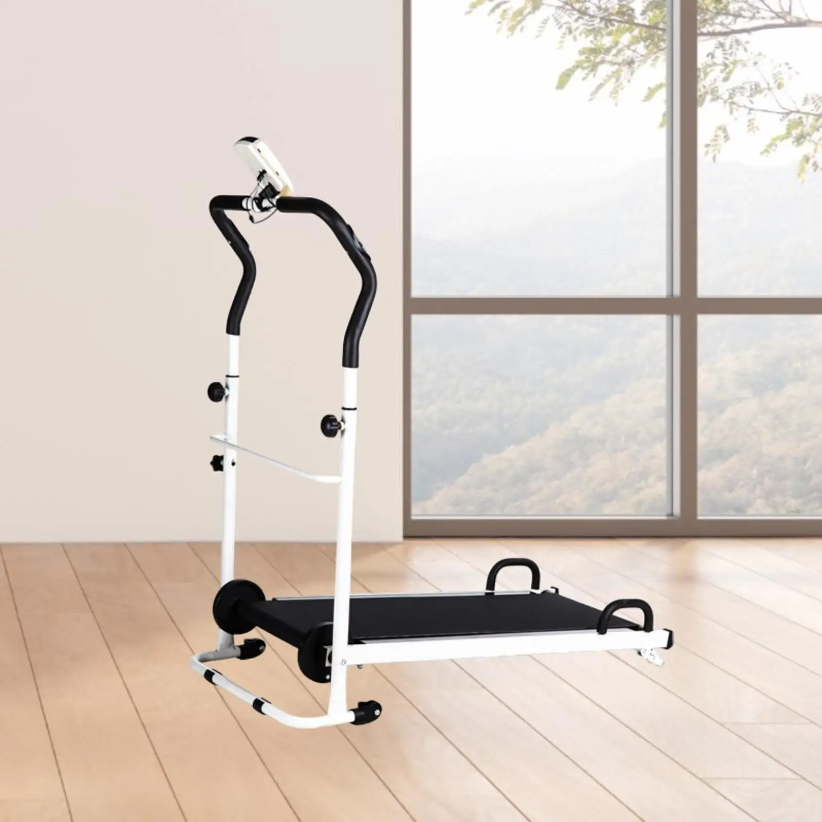 Folding Treadmill Mechanical Stepper with Digital Display Adjustable Slope Fitness Equipment for Household Apartment Exercise
