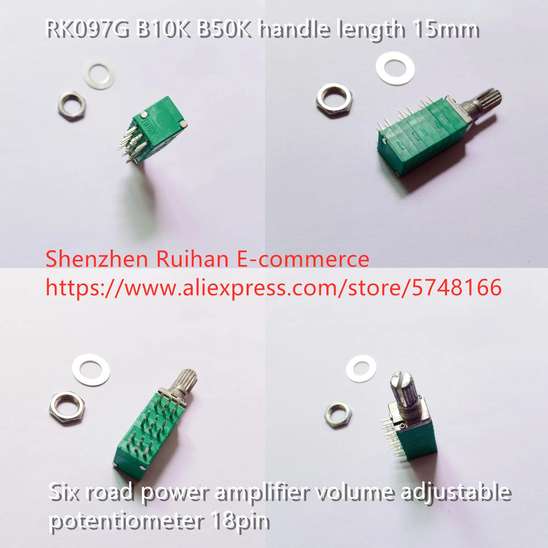 

Original new 100% RK097G B10K B50K handle length 15mm six road power amplifier volume adjustable potentiometer 18pin (SWITCH)
