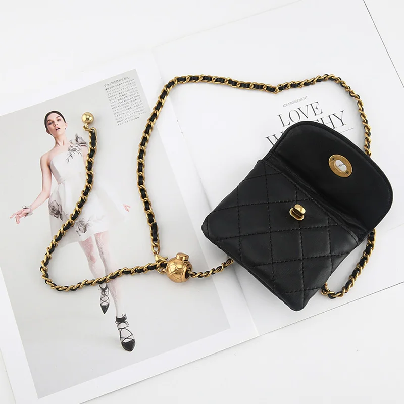 Bolso de mensajero con cadena de cinturón de Metal para mujer, correa de cintura de marca de diseñador de lujo, vestido de niña, pantalones