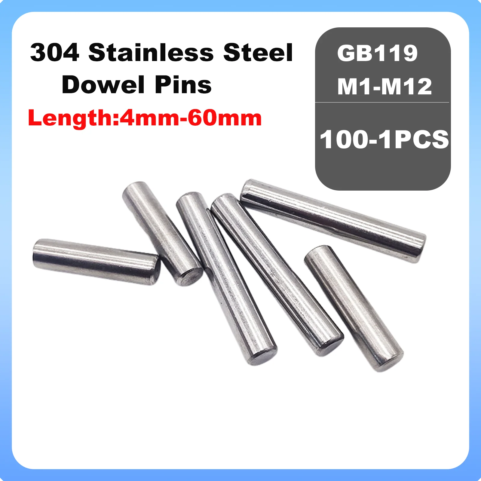 1-100Pcs M1 M1.5 M2 M2.5 M3 M4 M5 M6 M8 M10 M12 GB119 304 Stainless Steel Solid Bearing Cylindrical Positioning Roll Dowel Pins