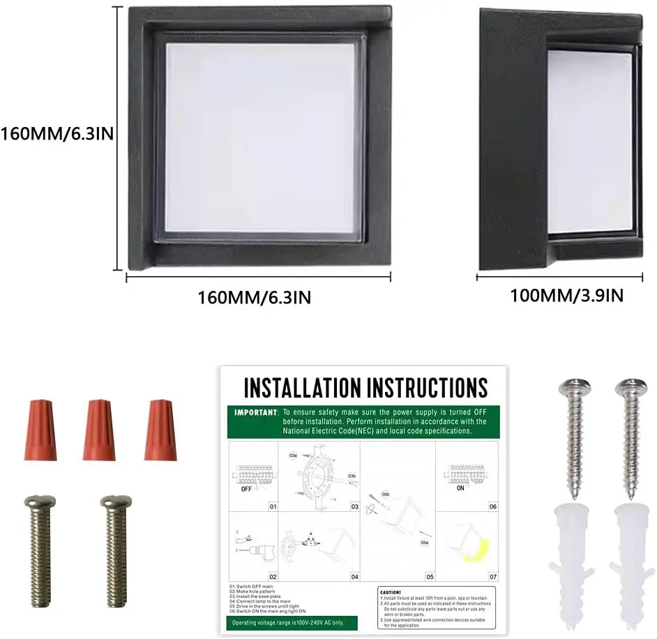 

12W Waterproof Square Wall Sconce Light Modern Outdoor Porch Lighting Durable Exterior Wall Lamp Fixture Bedroom Patio Balcony