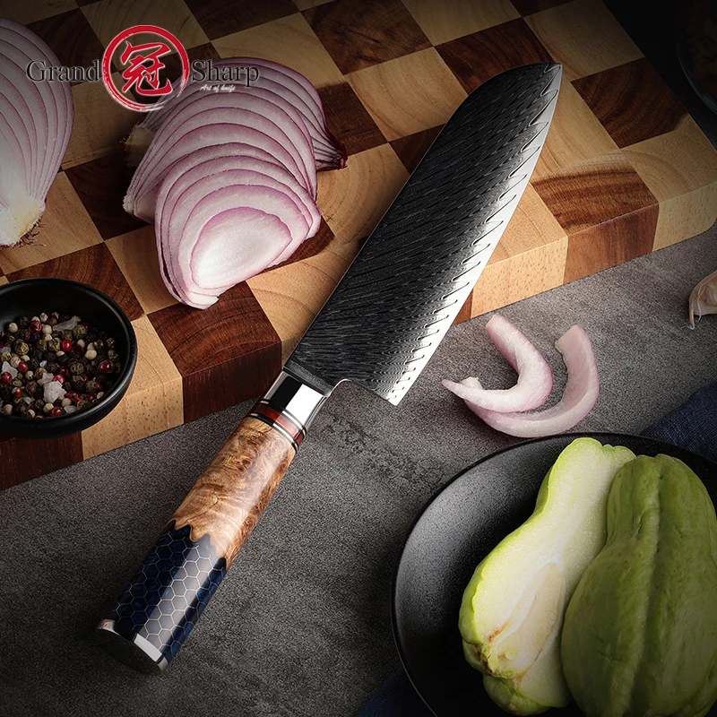 7 Inch Nakiri Kitchen Knife 67 Layers Damascus Chef Knife Cut Meat Fish Sharp Blade Kitchen Knife Vegetable Chopper Grandsharp