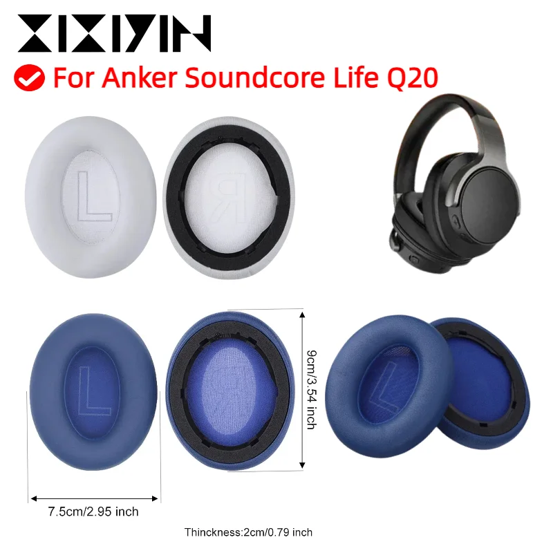 

Replacement Foam Ear Pads for Anker Soundcore Life Q20 Headphones Mesh Protein Leather Earpad Earpads
