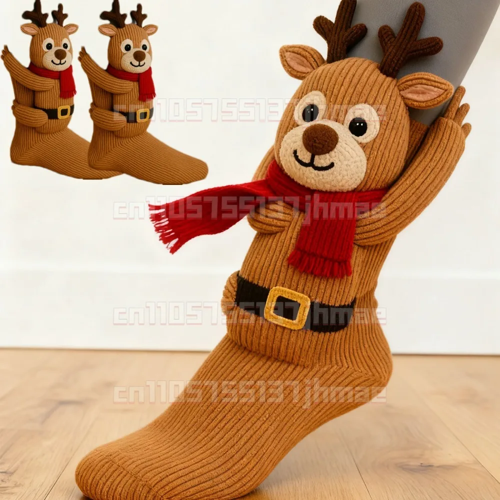 

Animal Socks for Women Funny Animal Hug Sock Hand Crocheted Warm Christmas Socks Long Stocking Stuffers Sock