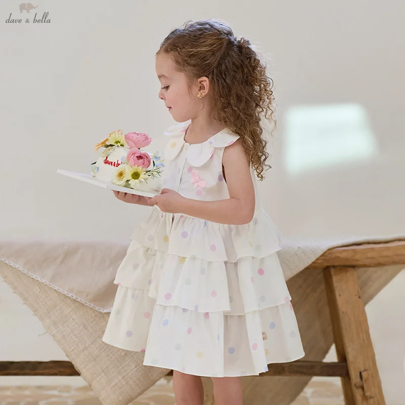 Dave Bella Children's Dresses Spring Autumn Girls' Sleeveless Skirt Cotton Sweet Outerwear Elegant Party Kids Clothing DB2251865