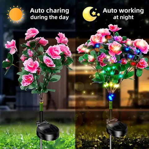 Lampada Solare LED Impermeabile a Forma di Azalea, Illuminazione Decorativa per Giardino, Cortile, Prato, Sentieri, Decorazioni per Feste e Matrimoni