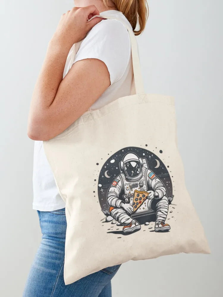 

Pizza on the moon Tote Bag foldable reusable bag Women's shopper bag cute tote woman shopping