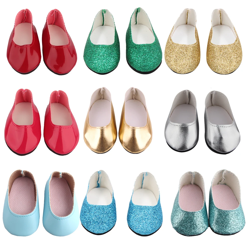 7Cm Pu Doll Shoes Sharp Tip, Easy Wear Mini Shining Brightly Shoes For 18 Inches American&43Cm Baby New Born,DIY Girl Dolls Toy