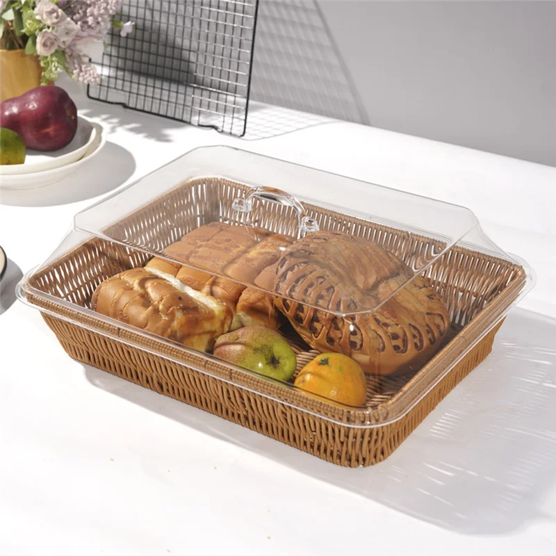 

Плетеная корзина из ротанга ABLK с акриловой крышкой — корзина для сервировки еды из полипропилена для хлеба, фруктов и многого другого