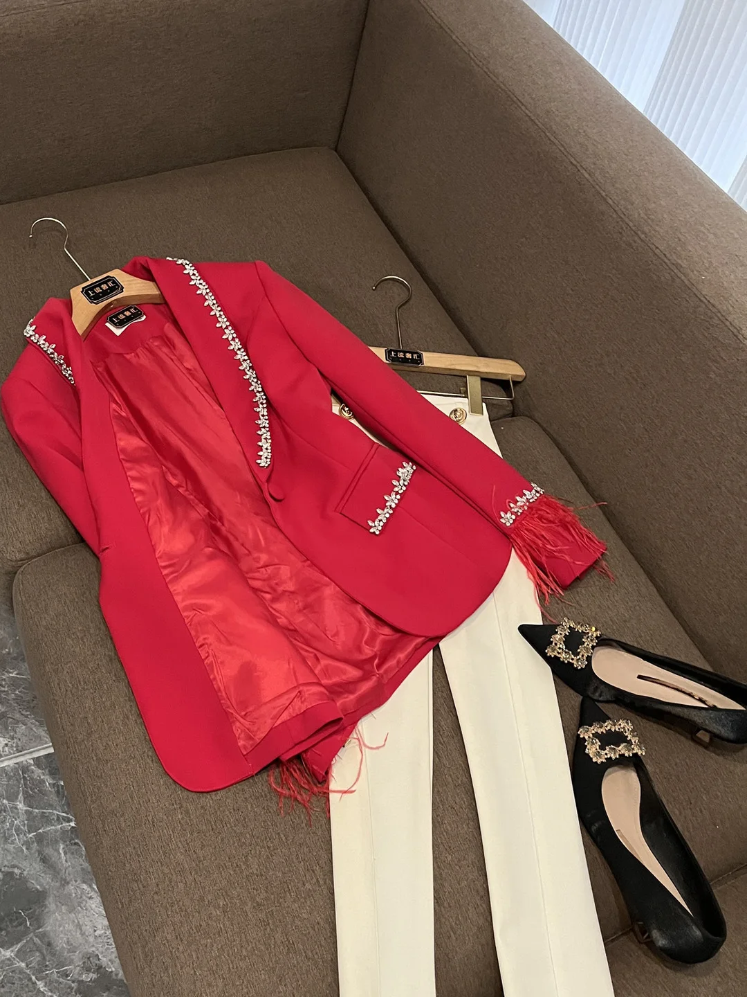 Ele الماس جزءا لا يتجزأ من المرقعة مربوط صدرية فاخرة الوجه طوق تصميم الخريف جديد وصول المرأة Busin البدلة