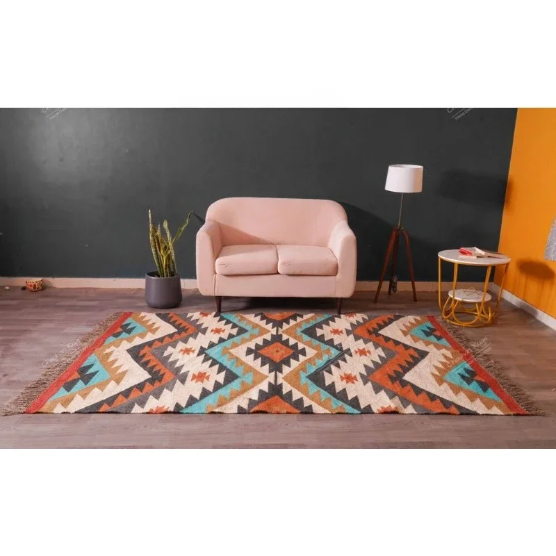 Handmade Rugs Flat Woven Kilim Reversible Hand-Woven Pastel Color Rug Area