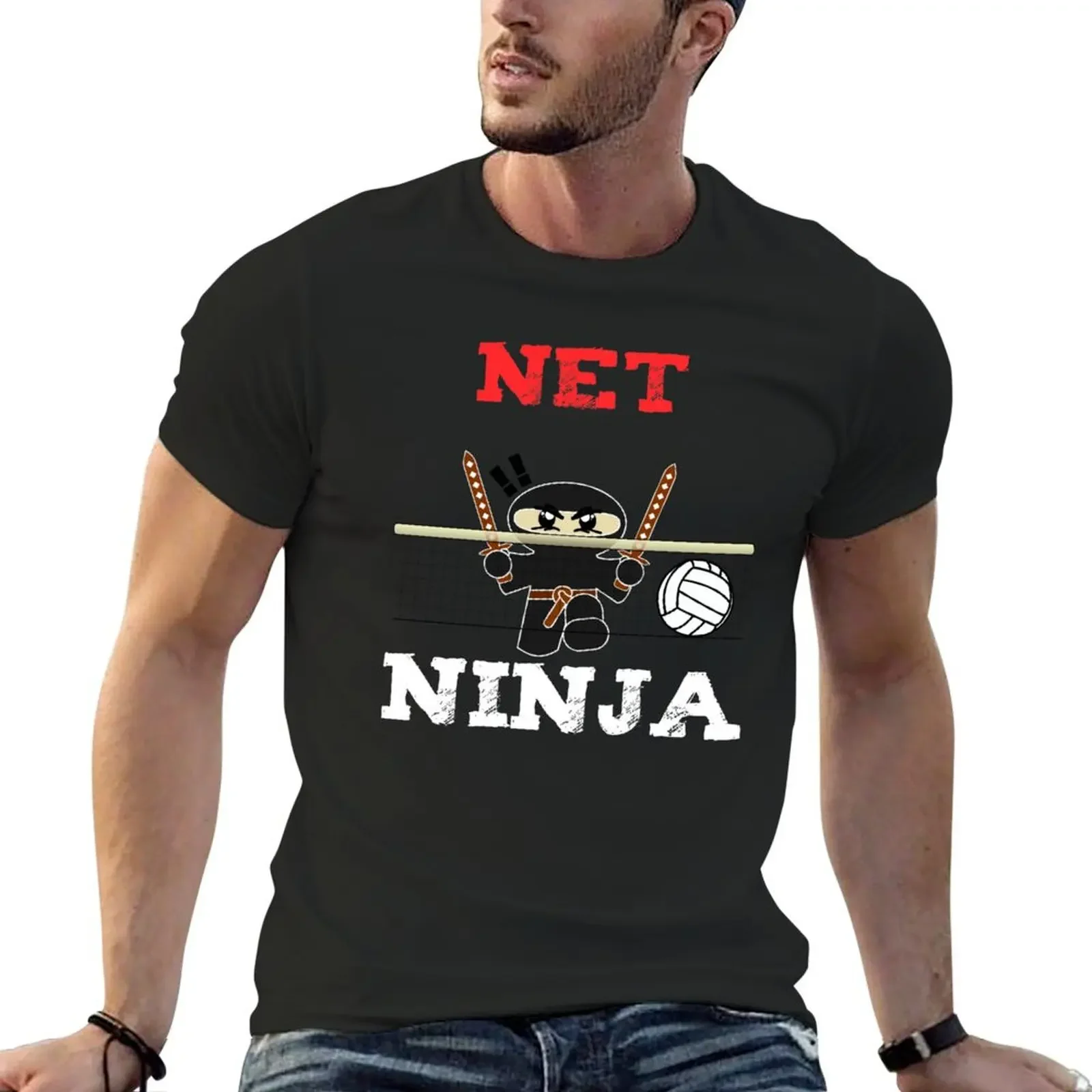 Net Ninja Volleyball Player T-Shirt plus size clothes blacks black t shirts for men