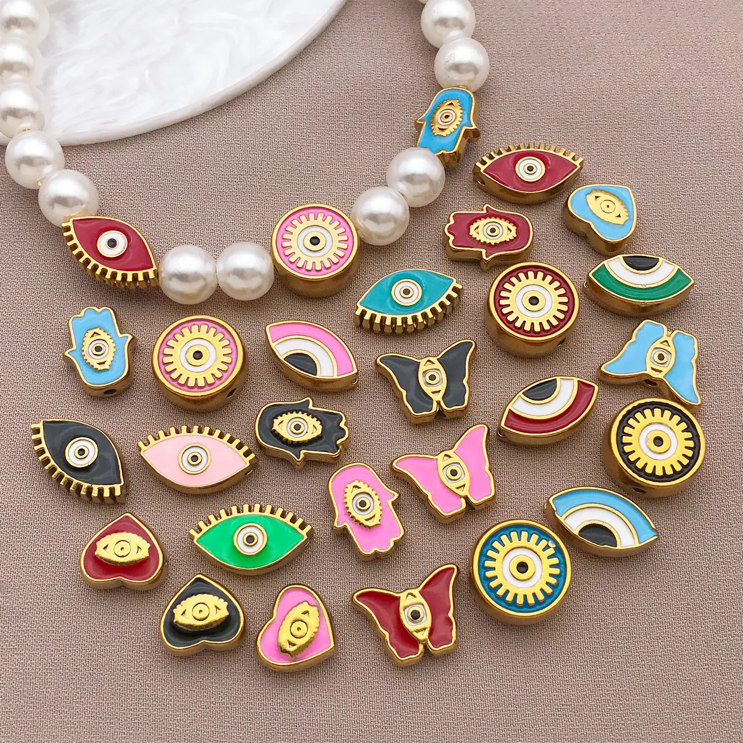 

3pcs Bohemia Style Evil Eye Charms Round Beads Making Necklace Bracelet Designer Jewelry Enamel Blue Eye DIY Craft Accessories