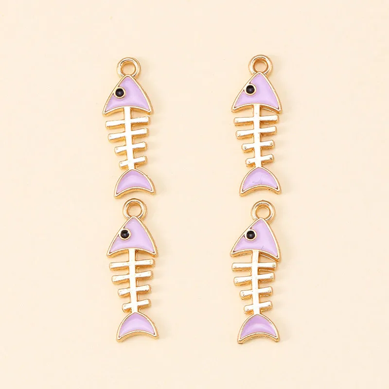 12Pcs 8*23mm Enamel Charms Gold Color Fish Bone Pendant for Jewelry DIY Making Bracelet Earrings Keychains Handmade Accessories