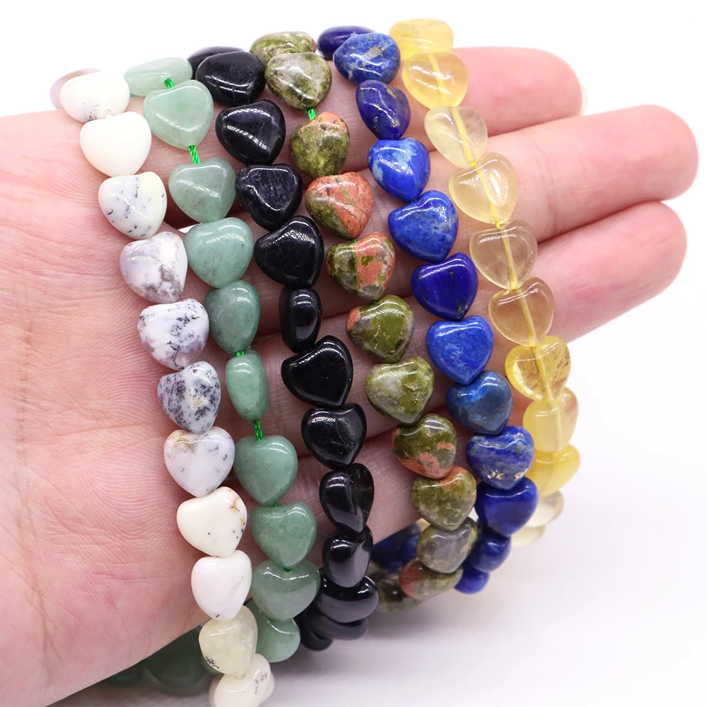 10mm Heart Shape Stone Beads Natural Crystals Jewelry Making Amethyst Lapis Lazuli Green Aventurine DIY Bracelet Gem Accessories