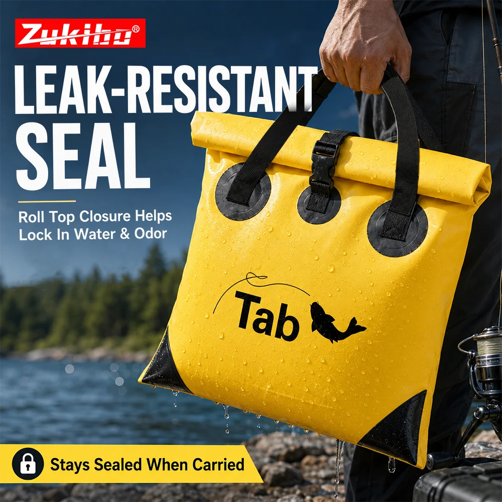 

ZUKIBO Waterproof Fishing Bag PVC Foldable Fish Storage Bag Portable Gear Carrying Tote Roll Top Closure for Outdoor Anglers