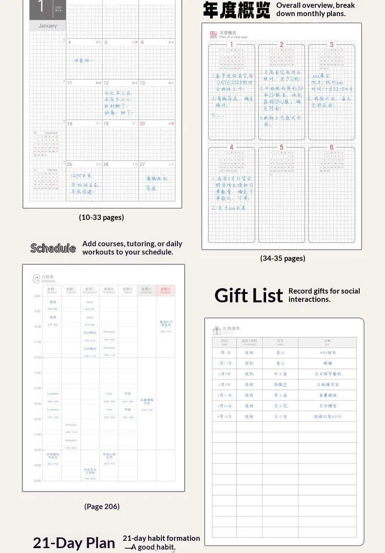 Kinbor 2027 Zeitmanagement-Planer, A5 PU-Notizbuch mit Kalender, Agenda, Tagebuch, Monats- und Wochenplan, To-Do-Liste, Geschenke – Detail 24