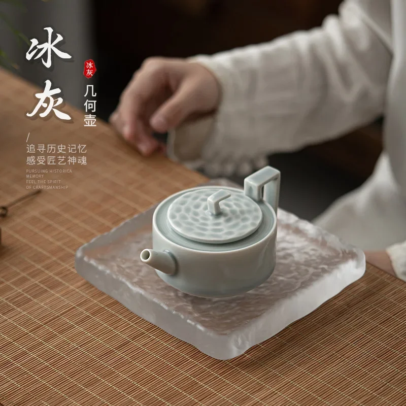Ice Gray Glaze Geometric Teapot Porcelain Kung Fu Single Home Reception Teapot with Filter Ball Holes Little Tea Infuser