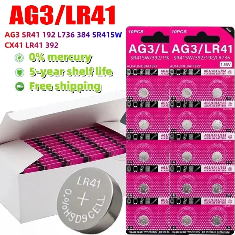 2-50 шт. AG3 1,55 В щелочная батарейка AG3 192 LR41 SR41SW L736, батарейки-таблетки для часов, игрушек