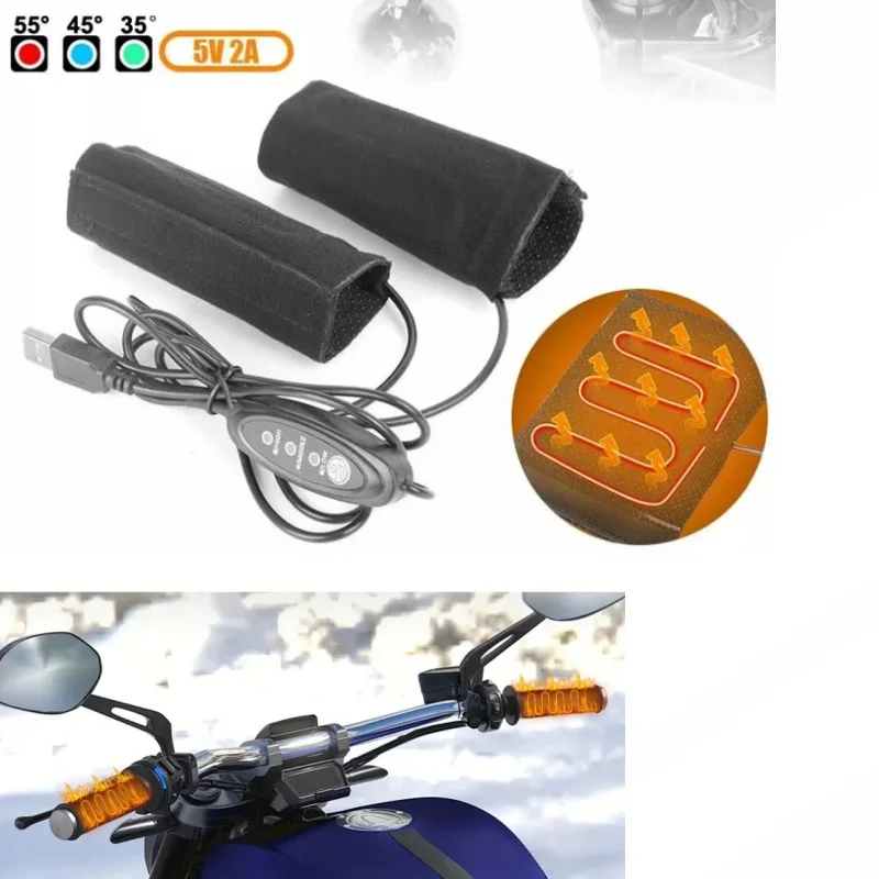

5V Motorcycle Heated Grips USB Electric Hot Heating Handlebar Adjustable Winter Warmer Removable Warm Grip Parts Waterproof