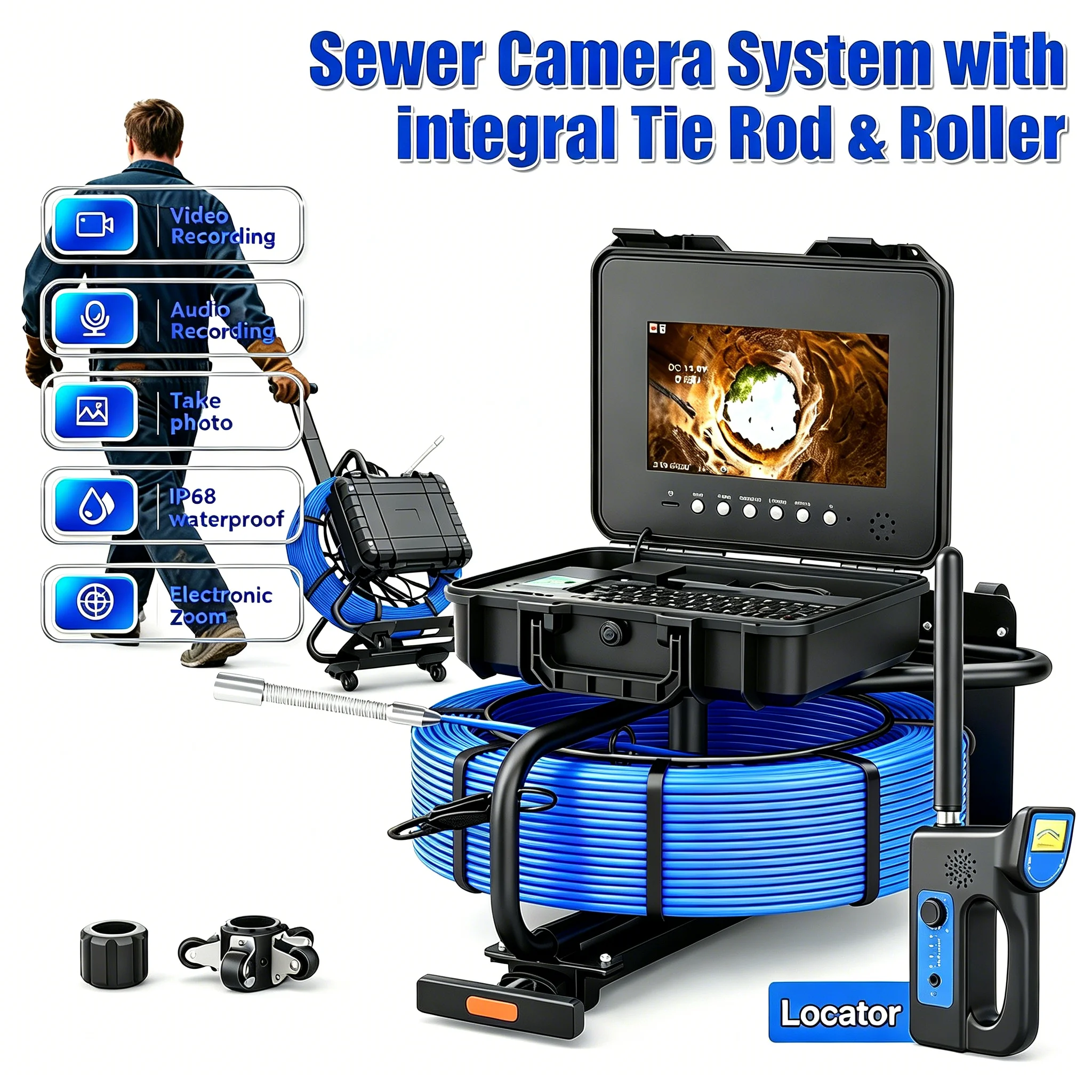 23MM Sewer Camera-10 inch AHD 1080P, Endoscope Camera Auto Self-Leveling W/ 512Hz Locator, DVR 32GB Pipe Inspection Camera 100M