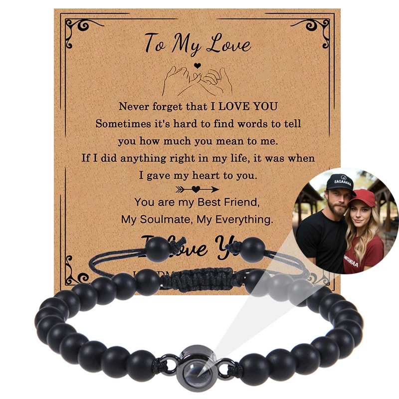 

Custom Color Picture Projection Beaded Bracelet With Card Couple Jewelry For Girlfriend Lover Valentine Birthday Romantic Gifts