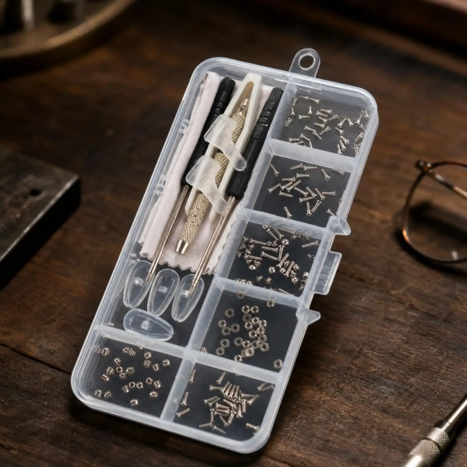 200 Pieces Eyeglass Repair Kit with Tweezer and Assorted Screws Compartmentalized Eyeglass Screw Repair Kit Organized Complete