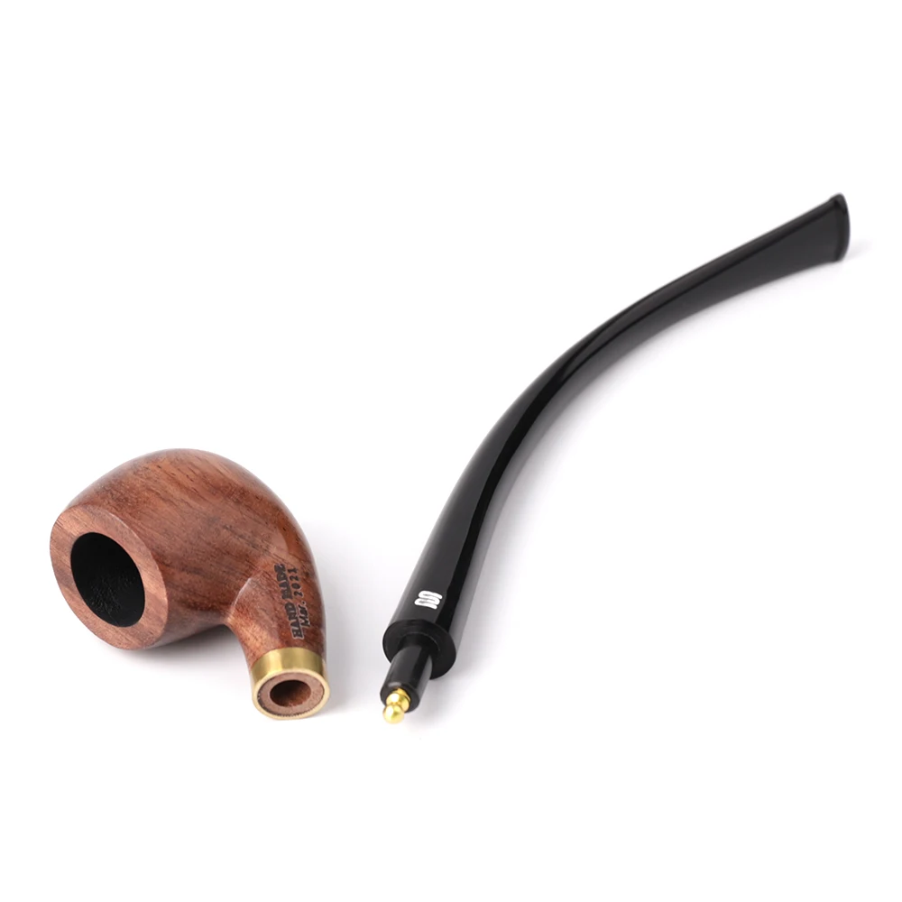 JIBILL reading pipe tobacco pipe：rosewood pipe body + long curved handle acrylic pipe handle metal ring fixed Father\'s Day gift