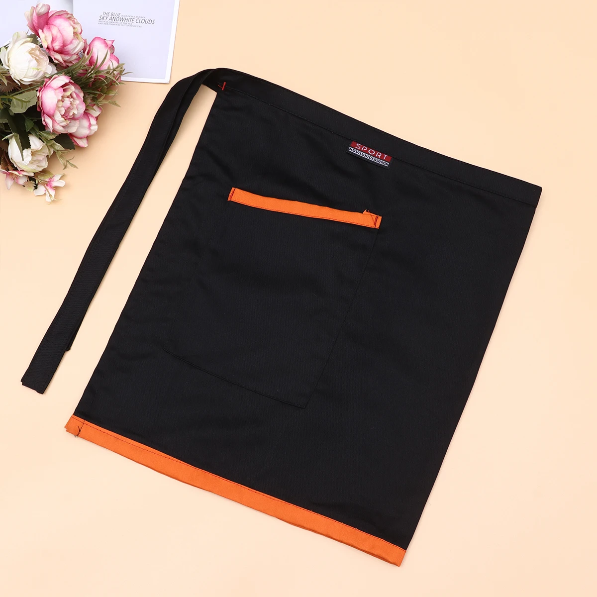 

Short Apron Unisex Black Waiter Mens Work Cooking Cafe Pockets Women Fade Proof Wrinkle Resistant