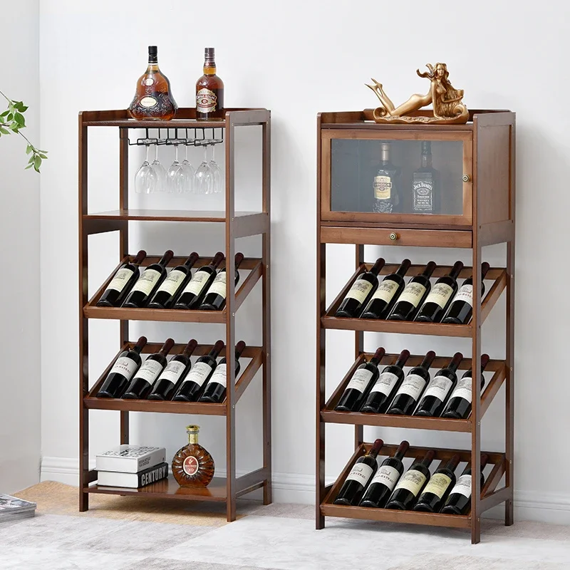 European Solid Wood Bar Cabinet Glass Booth Standing Customized Storage Wine Rack Restaurant Fashion Muebles Showcase Furniture