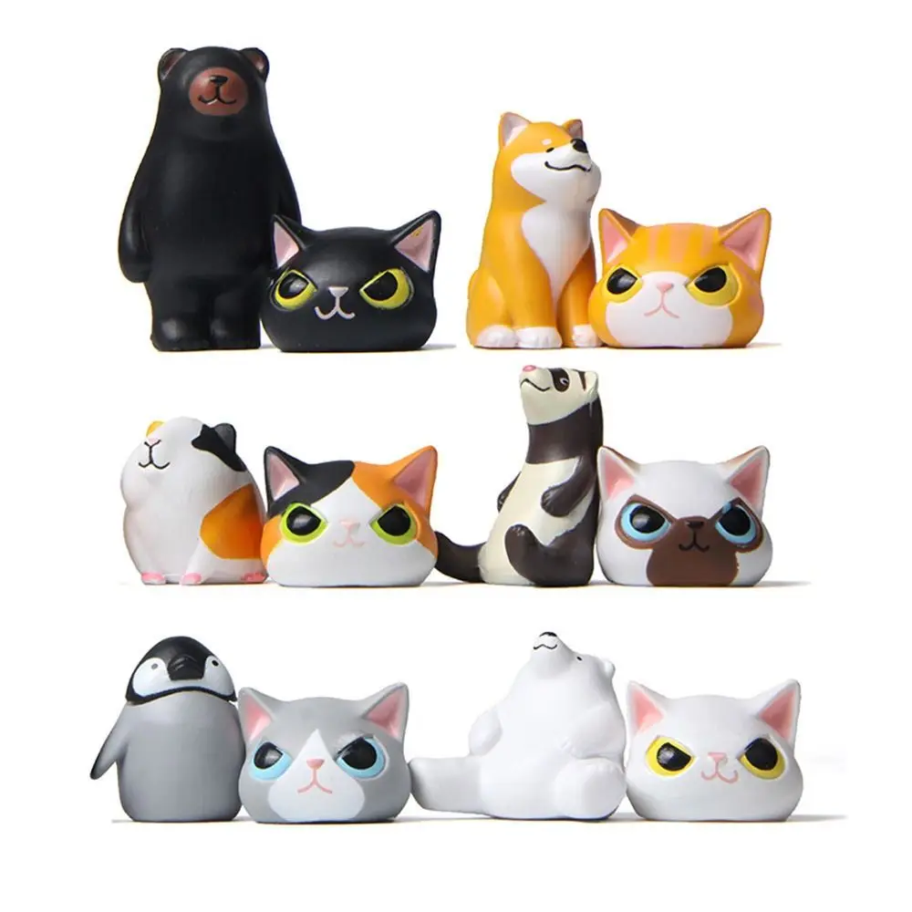 Creative Disguised As Cats Camouflage Animals Ornaments PVC Hand-made Animals Miniatures Cute Cartoon Cat Figurines Desktop