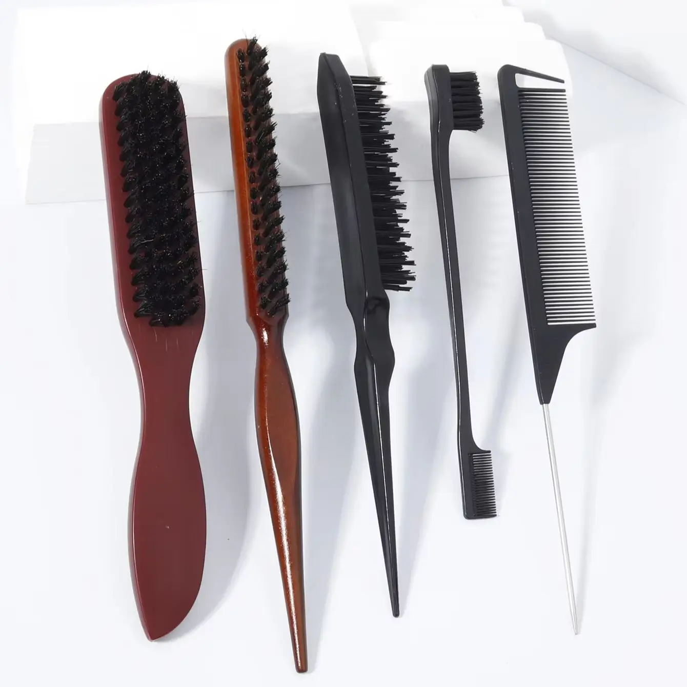 5pcs hair brush comb, 3pcs comb set, wooden handle diagonal tail brush, smooth wooden handle brush, special for real hair wigs