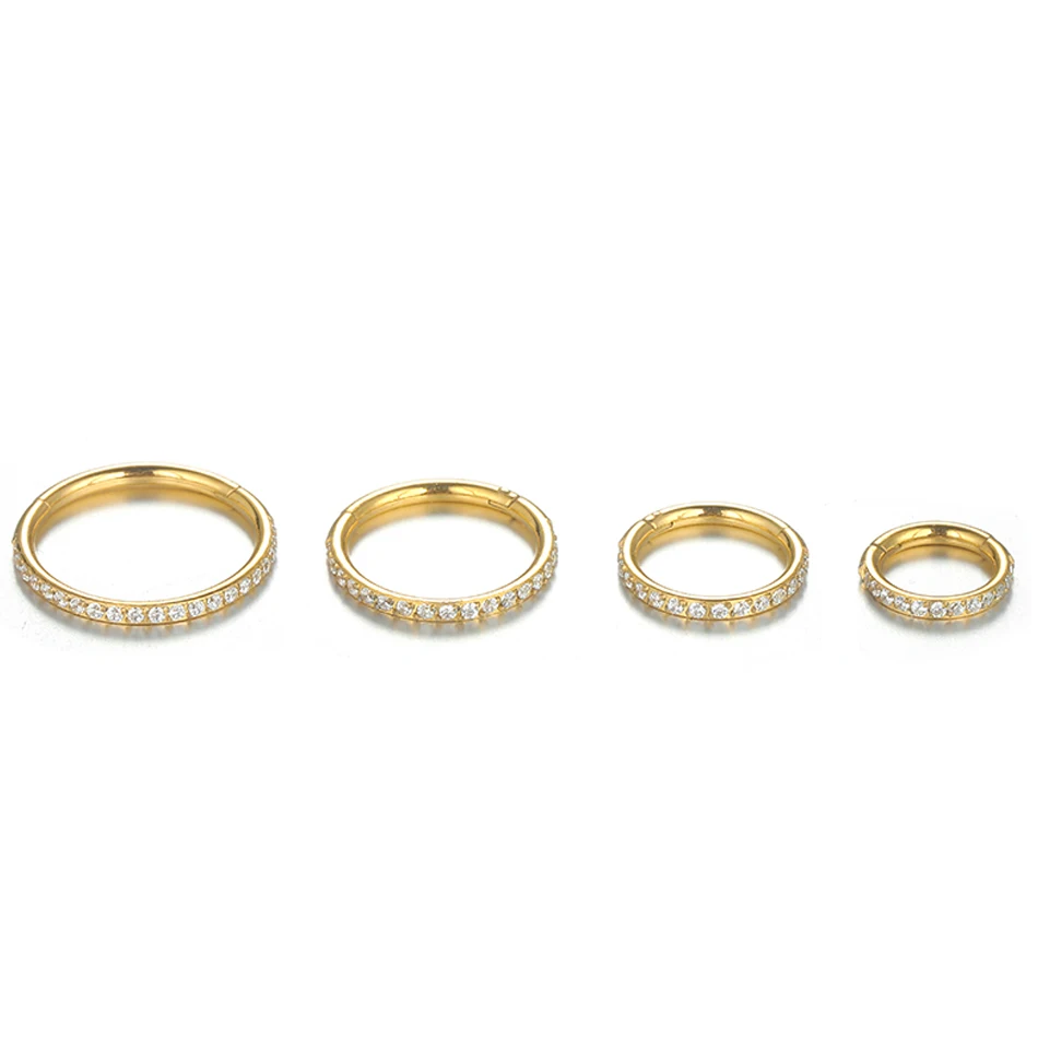 10Pcs 316L Stainless Steel Crystal Hinged Segment Nose Septum Hoop Clicker Ring Earring Ear Tragus Helix Piercing Jewelry 6-12mm