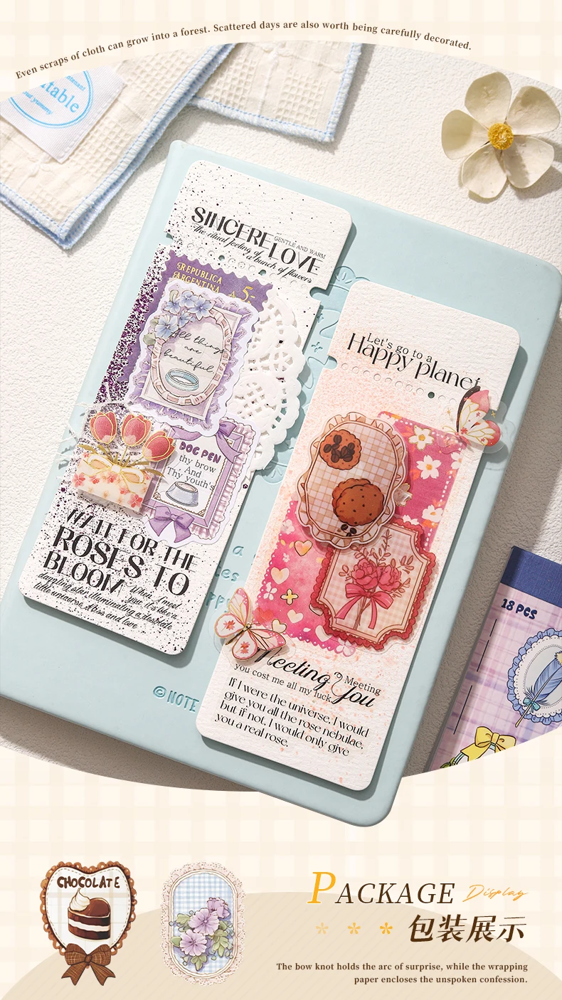 Journal GO 18pcs Lace Chiffon Stickers Vintage Scrapbooking Decorative Decals Planner Card Craft Making Retro Materials
