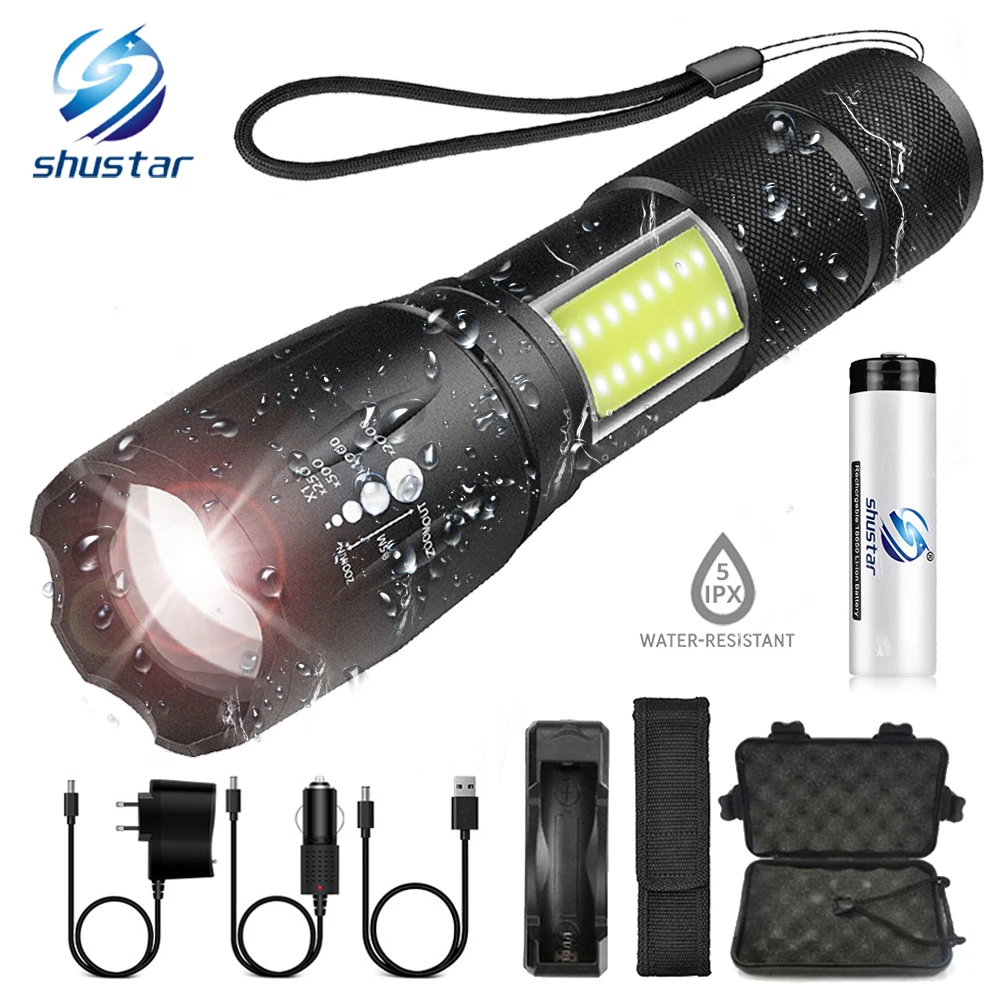 Super bright LED Flashlight With COB Side Light 4 Lighting modes Waterproof LED Torch For camping, adventure,Night Riding