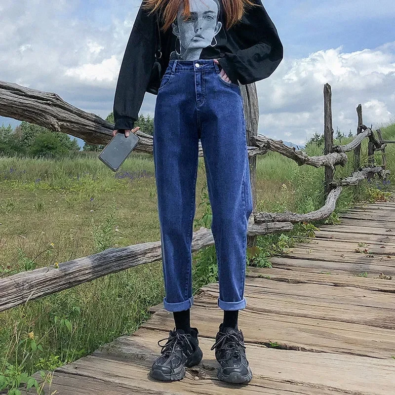 กางเกงยีนส์คาร์โก้ทรงวินเทจสำหรับผู้หญิง สไตล์ฮาราจูกุ ทรงขากว้างแบบอเมริกันเรโทร กางเกงเดนิมทรงหลวม สไตล์กยารุ สตรีทแวร์