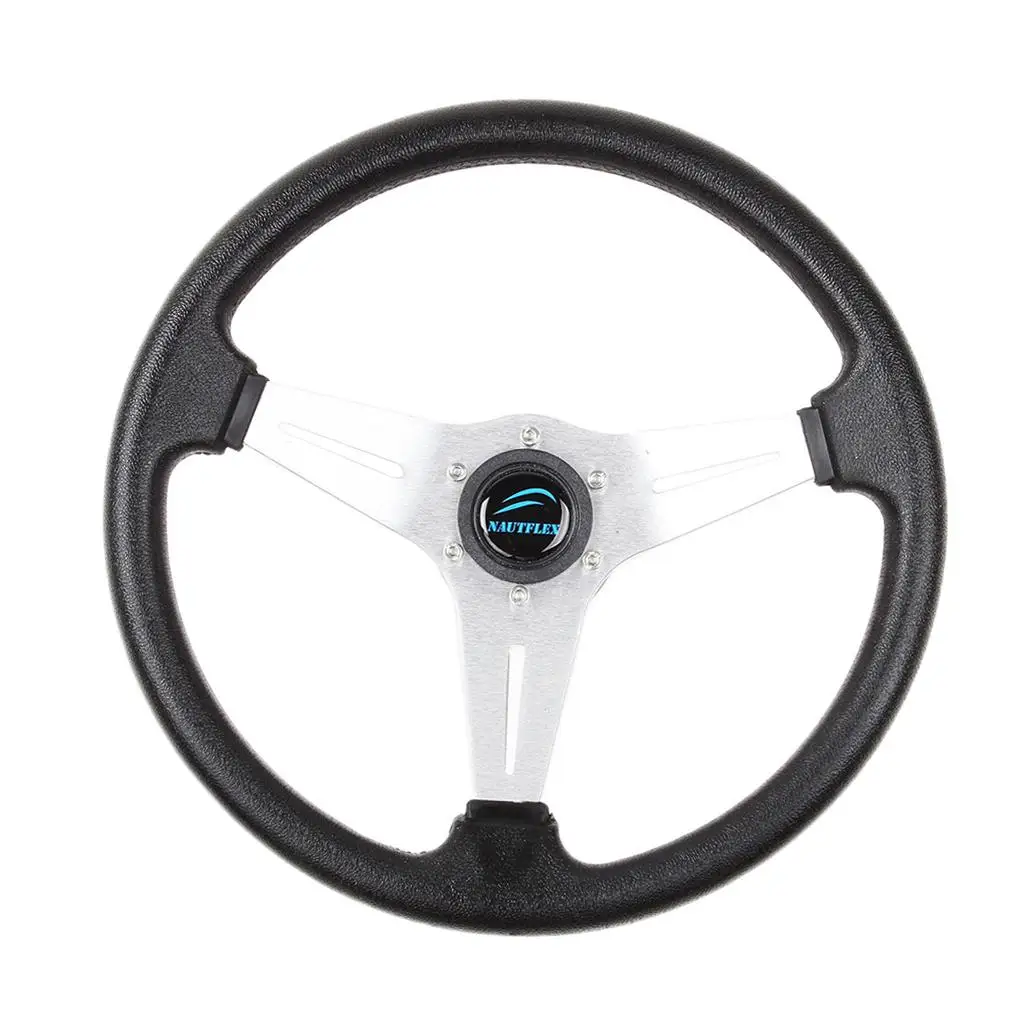 Boat Steering Wheel 3 Spoke Aluminum Alloy Black PU Foam Marine Wheel Universal Fit for 19 Mm Tapered Shaft Yachts and Pontoons