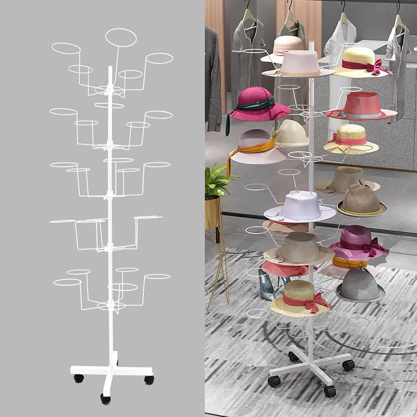 

Стойка для демонстрации шляп для розничной торговли Стойка для ковбойских шляп с колесами Вращающийся держатель для крышек Вешалка для крышек для розничной торговли Коммерческие торговые центры для дома